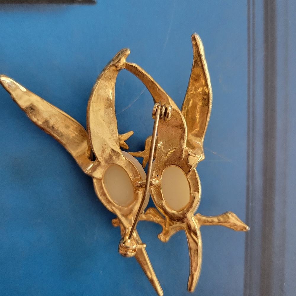 Brooch  Birds on Branch ~ Gold-tone Metal Faux Pearl Rhinestone Eyes FINAL PRICE - Picture 9 of 16